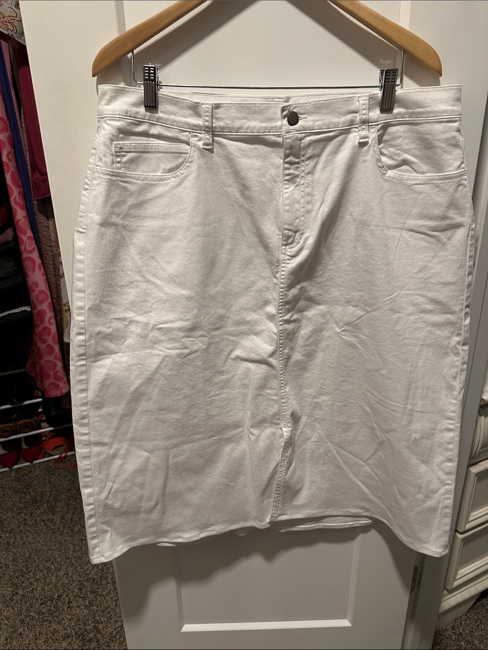 NWOT Eileen Fisher White Denim Skirt with Branded Waist Label